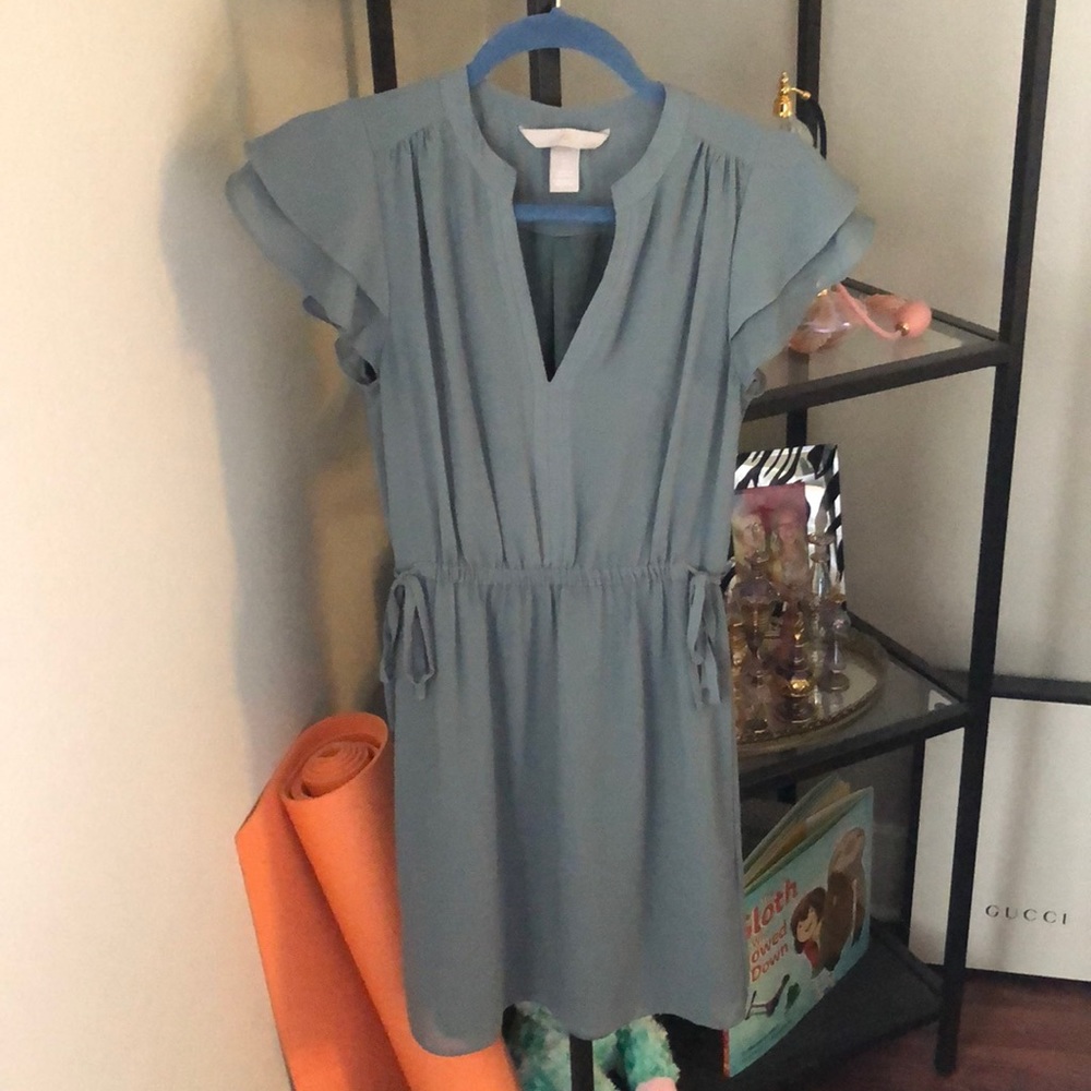 Greenish-blue sundress with cinch-tie waist